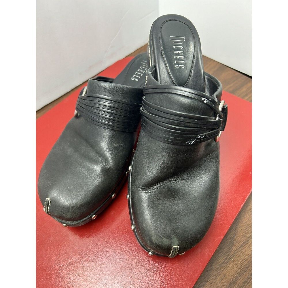 Nickels Women's Size 8M Vance Black Leather Closed Toe High Heel Slip On Mules